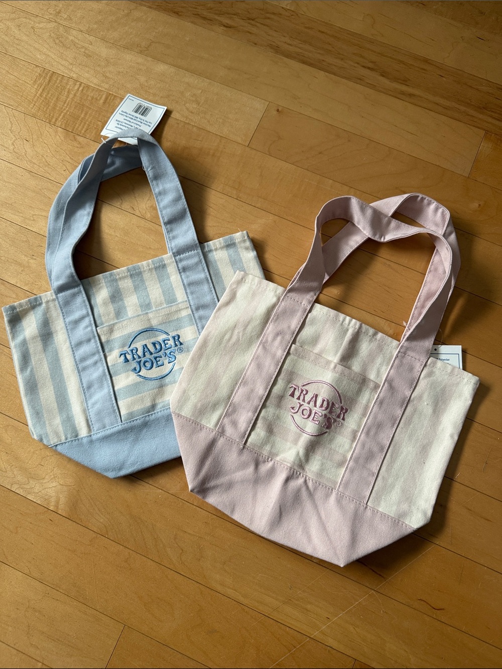 NWT Trader Joe's Striped Canvas Mini Tote - Pink and blue